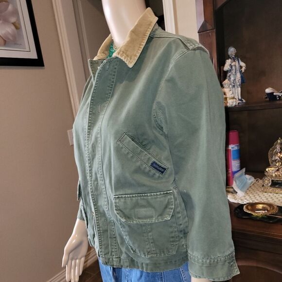 Woolrich Military Green Button-Front Flannel Jacket Cotton Lined with corduroy - Picture 7 of 13